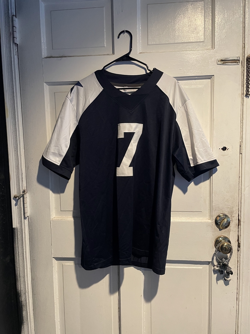 Navy and White Number 7 Football Jersey